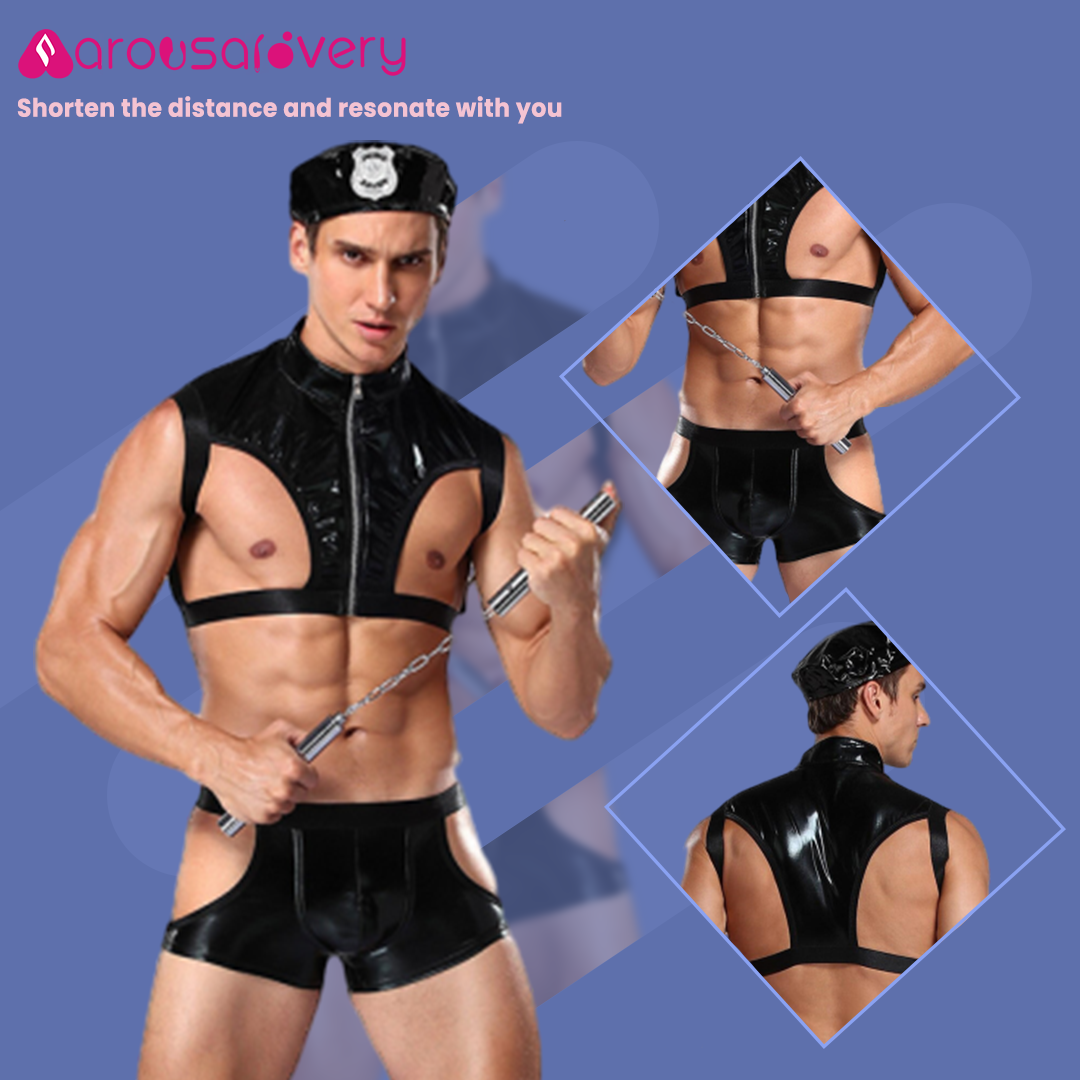 arousalovery-Men's sexy role play costume Strappy police briefs