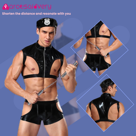 arousalovery-Men's sexy role play costume Strappy police briefs